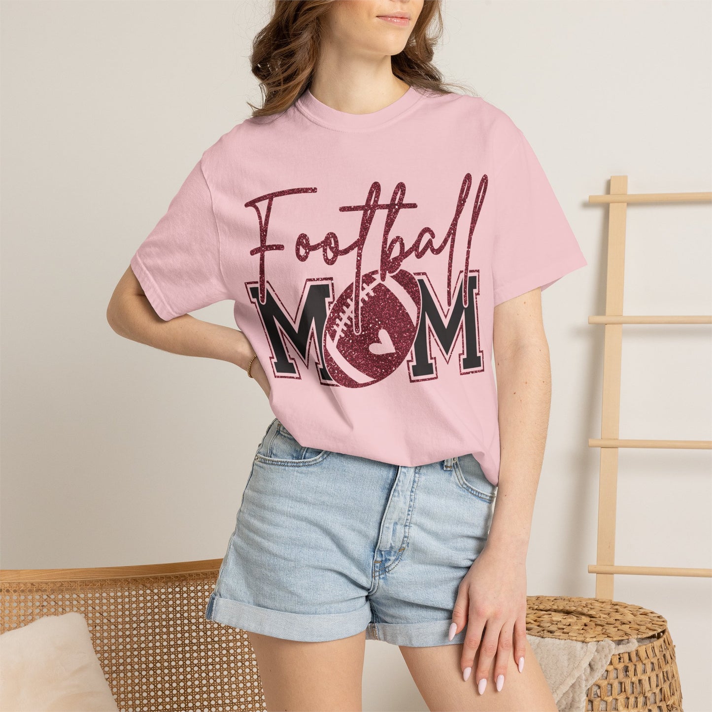 Football Mom T-Shirt - Vintage Script & Football Graphic