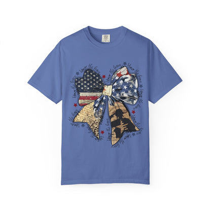 American Flag Bow T-Shirt — Patriotic 4th of July Graphic Tee