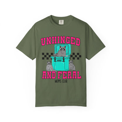 Unhinged and Feral Mom Club T‑Shirt — Funny Retro Raccoon Graphic Tee