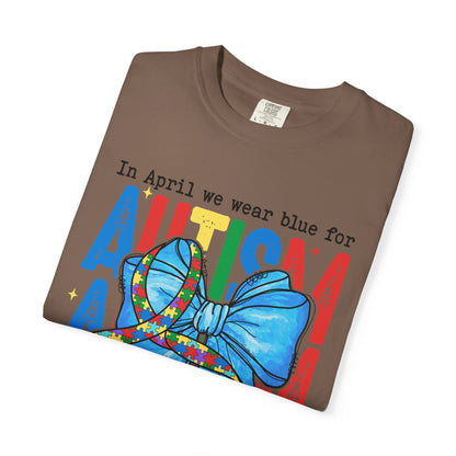 Autism Awareness T-Shirt — "In April We Wear Blue" Ribbon Tee