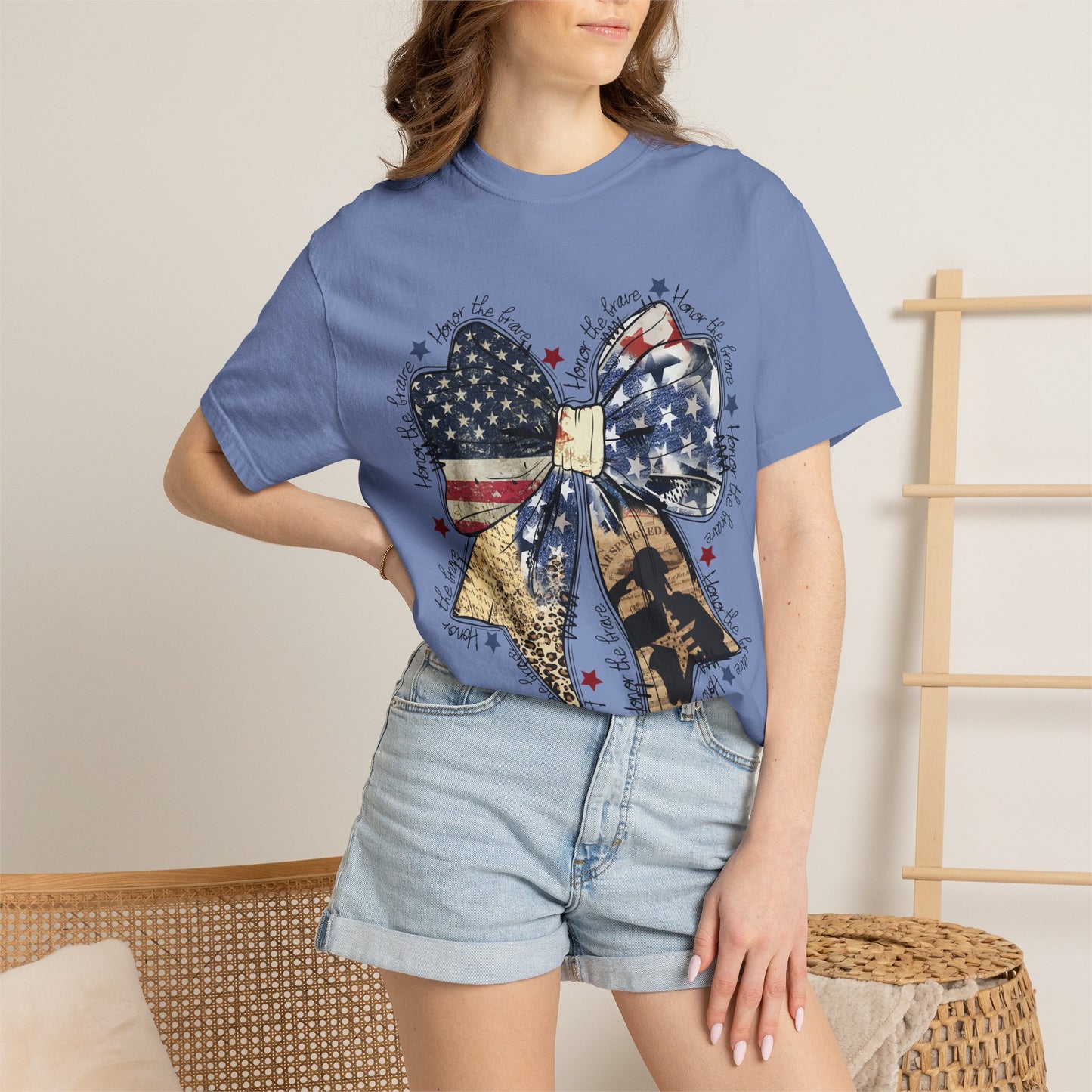 American Flag Bow T-Shirt — Patriotic 4th of July Graphic Tee