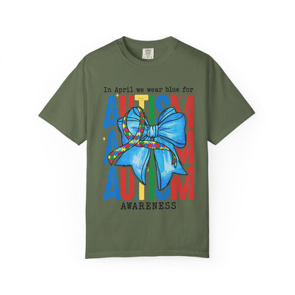 Autism Awareness T-Shirt — "In April We Wear Blue" Ribbon Tee