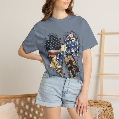 American Flag Bow T-Shirt — Patriotic 4th of July Graphic Tee