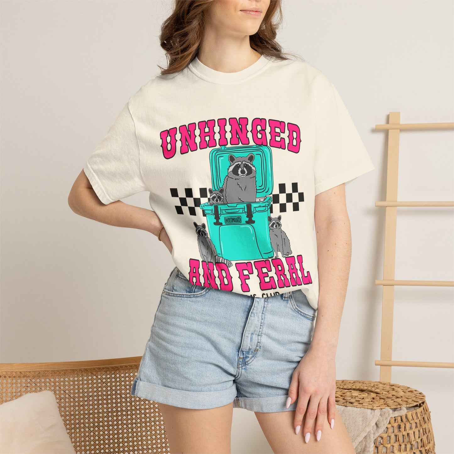 Unhinged and Feral Mom Club T‑Shirt — Funny Retro Raccoon Graphic Tee