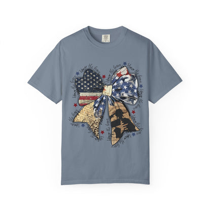 American Flag Bow T-Shirt — Patriotic 4th of July Graphic Tee