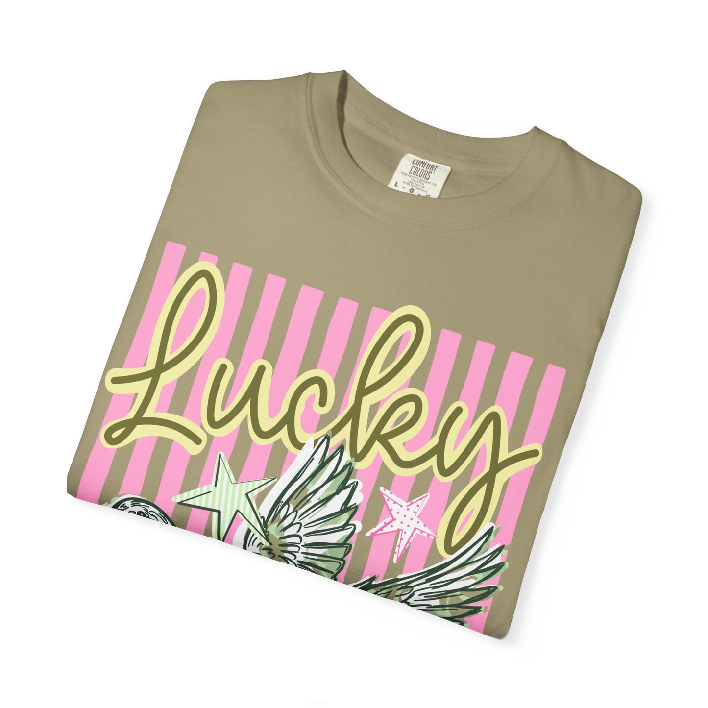 Lucky Duck T-Shirt — Retro Striped Graphic Tee with Flying Duck and Stars