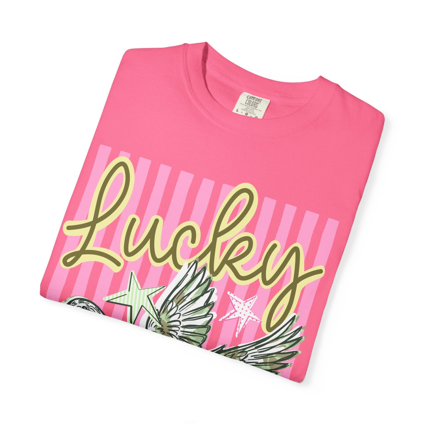 Lucky Duck T-Shirt — Retro Striped Graphic Tee with Flying Duck and Stars