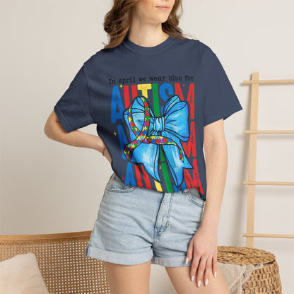 Autism Awareness T-Shirt — "In April We Wear Blue" Ribbon Tee