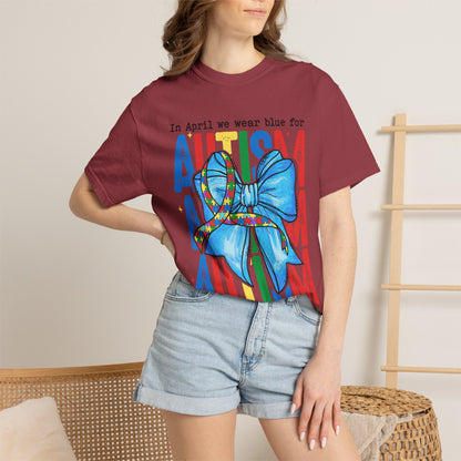 Autism Awareness T-Shirt — "In April We Wear Blue" Ribbon Tee