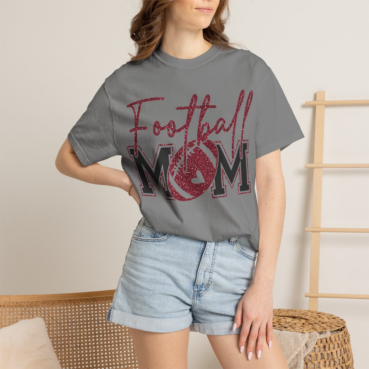 Football Mom T-Shirt - Vintage Script & Football Graphic