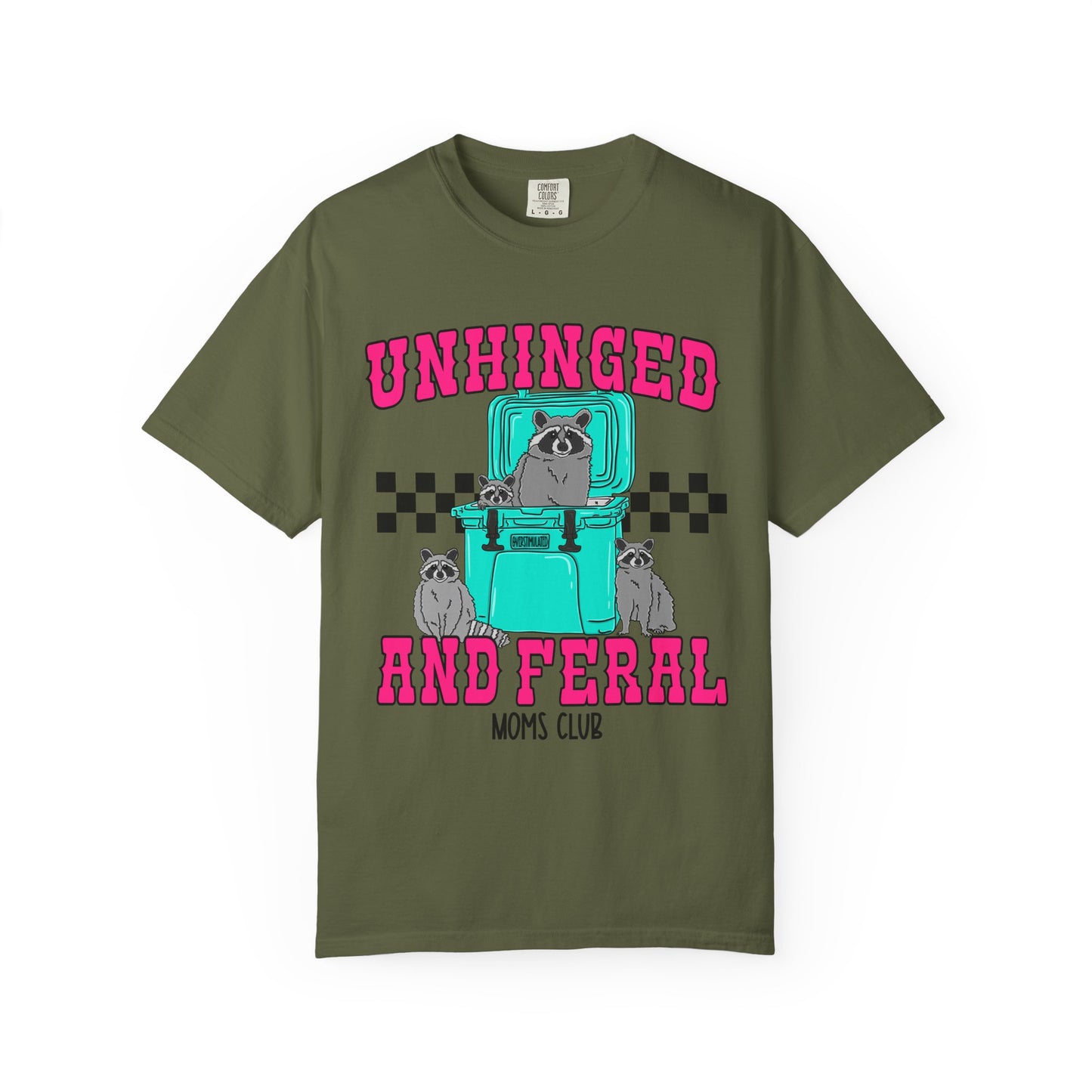 Unhinged and Feral Mom Club T‑Shirt — Funny Retro Raccoon Graphic Tee