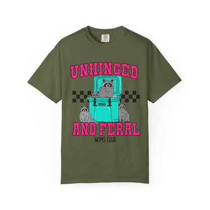 Unhinged and Feral Mom Club T‑Shirt — Funny Retro Raccoon Graphic Tee