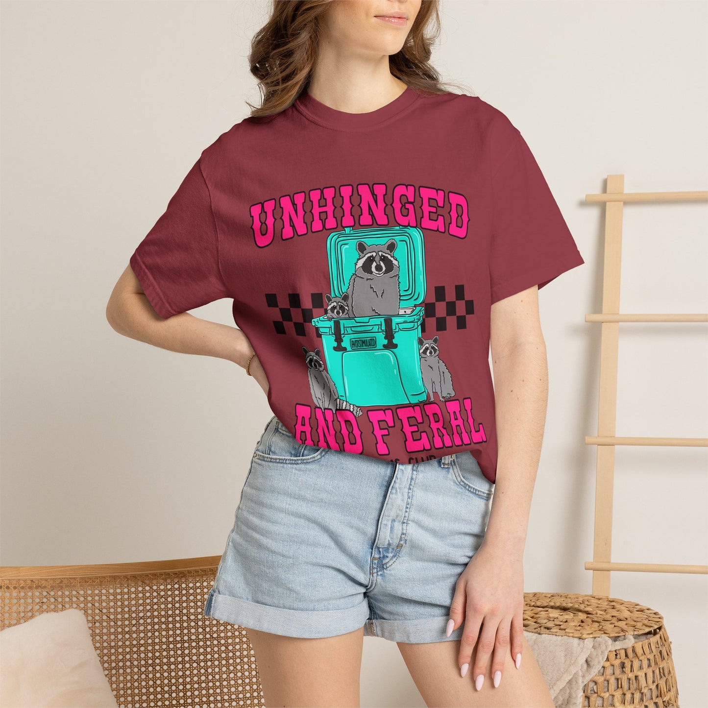 Unhinged and Feral Mom Club T‑Shirt — Funny Retro Raccoon Graphic Tee