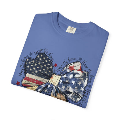 American Flag Bow T-Shirt — Patriotic 4th of July Graphic Tee