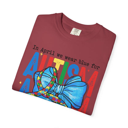 Autism Awareness T-Shirt — "In April We Wear Blue" Ribbon Tee
