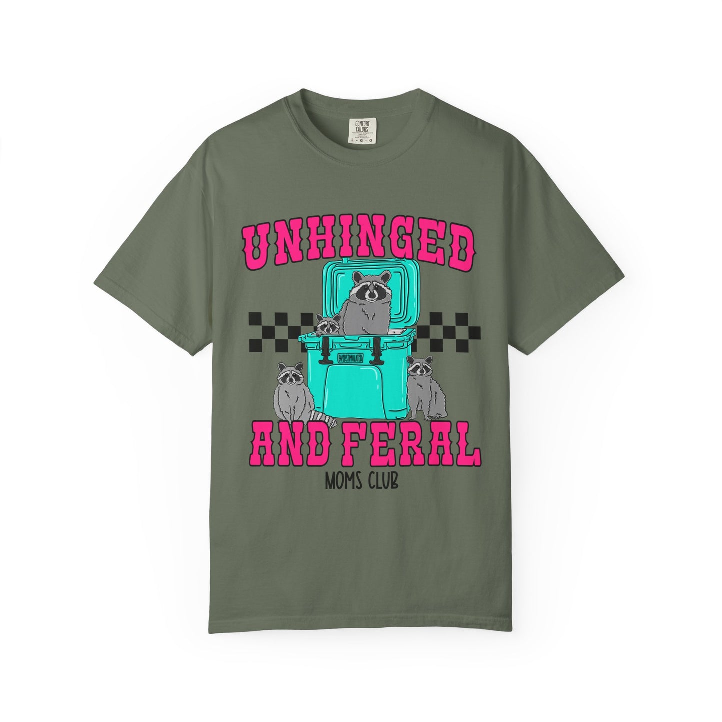 Unhinged and Feral Mom Club T‑Shirt — Funny Retro Raccoon Graphic Tee