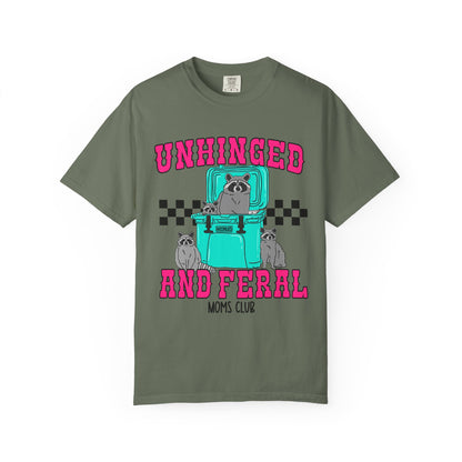 Unhinged and Feral Mom Club T‑Shirt — Funny Retro Raccoon Graphic Tee