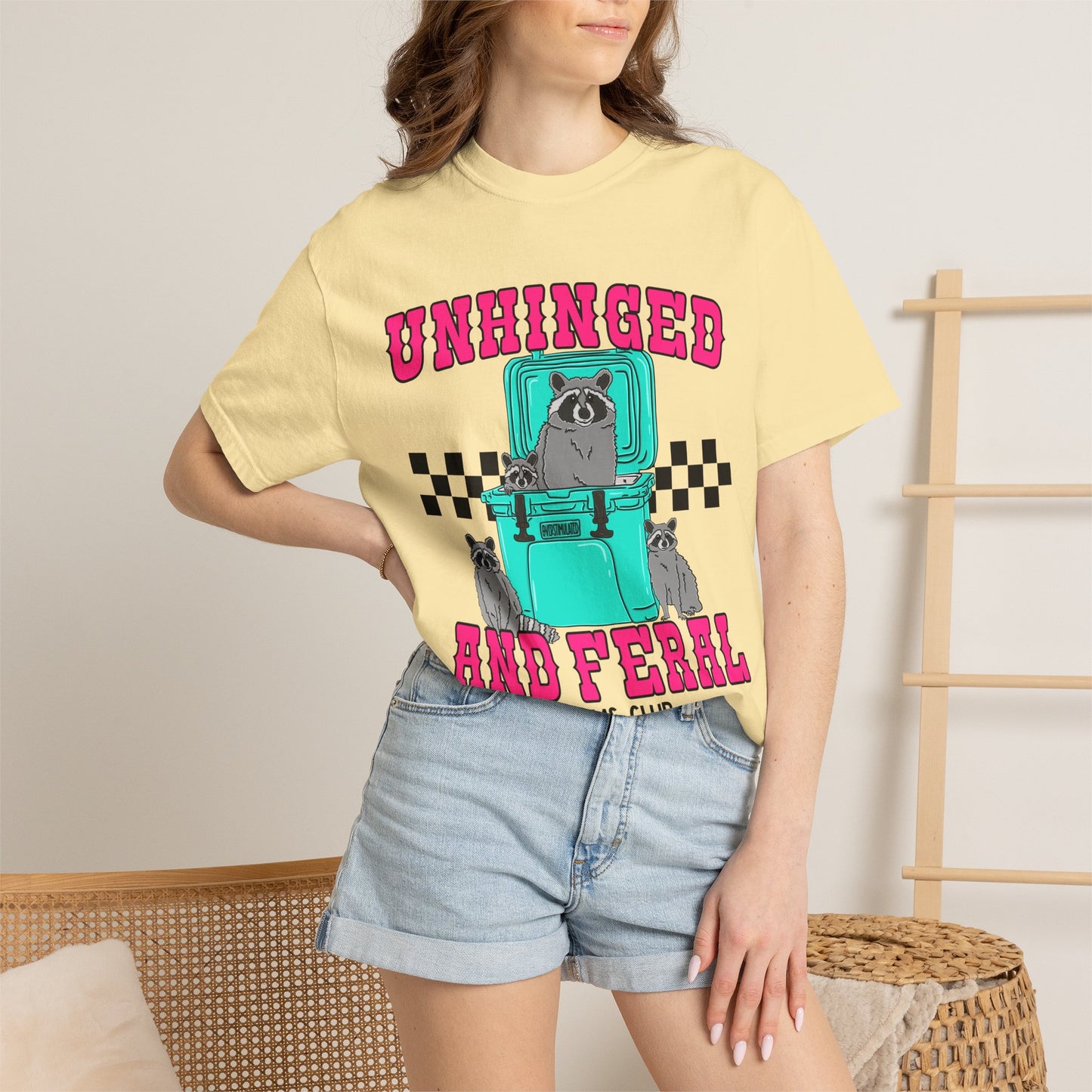 Unhinged and Feral Mom Club T‑Shirt — Funny Retro Raccoon Graphic Tee
