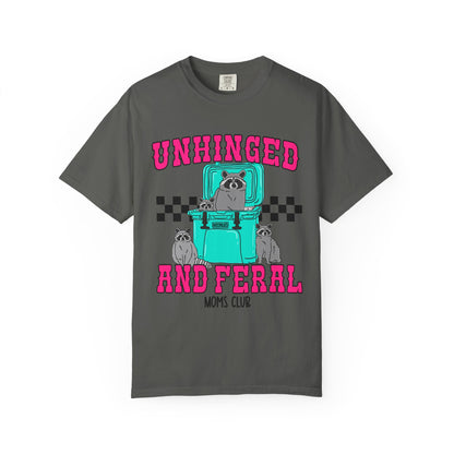Unhinged and Feral Mom Club T‑Shirt — Funny Retro Raccoon Graphic Tee
