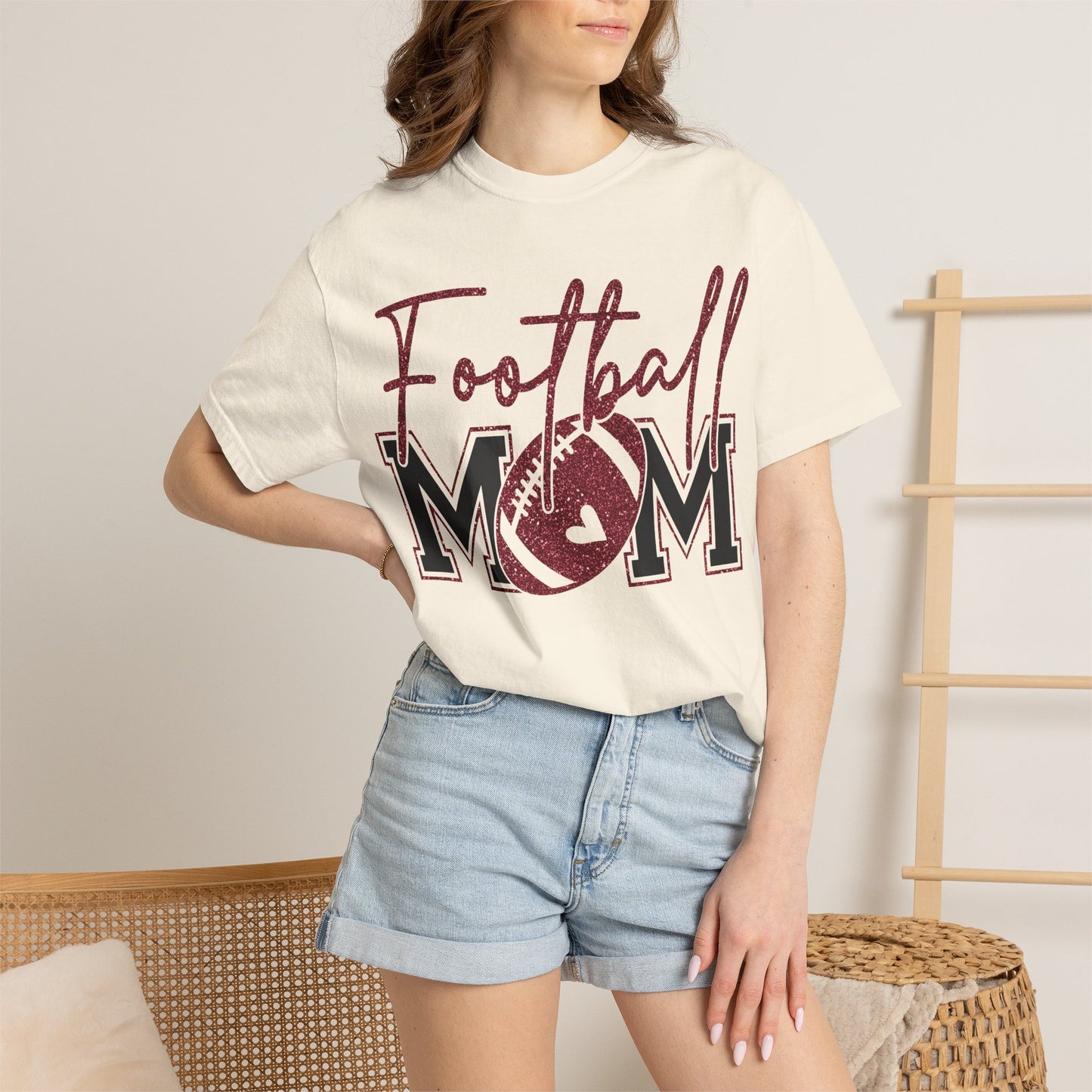 Football Mom T-Shirt - Vintage Script & Football Graphic