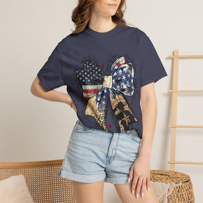 American Flag Bow T-Shirt — Patriotic 4th of July Graphic Tee