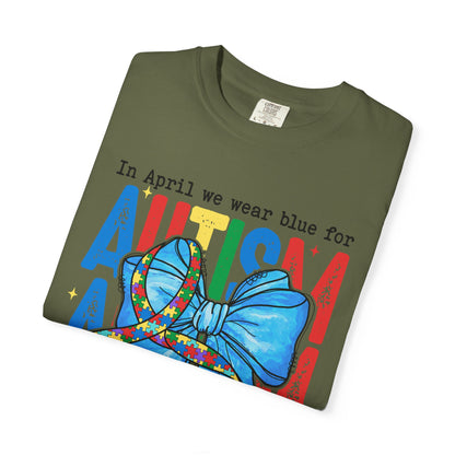 Autism Awareness T-Shirt — "In April We Wear Blue" Ribbon Tee