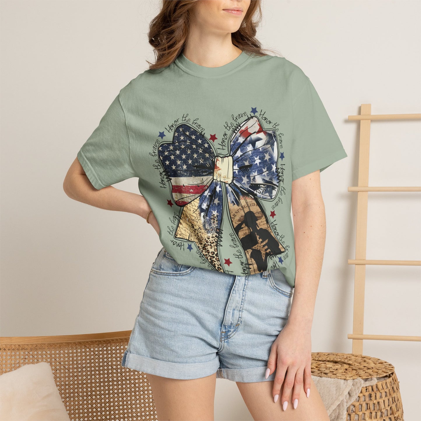 American Flag Bow T-Shirt — Patriotic 4th of July Graphic Tee