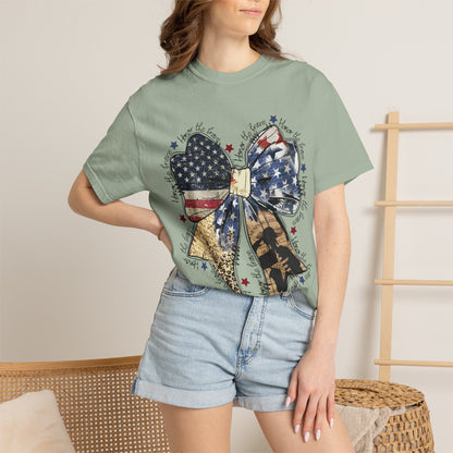 American Flag Bow T-Shirt — Patriotic 4th of July Graphic Tee