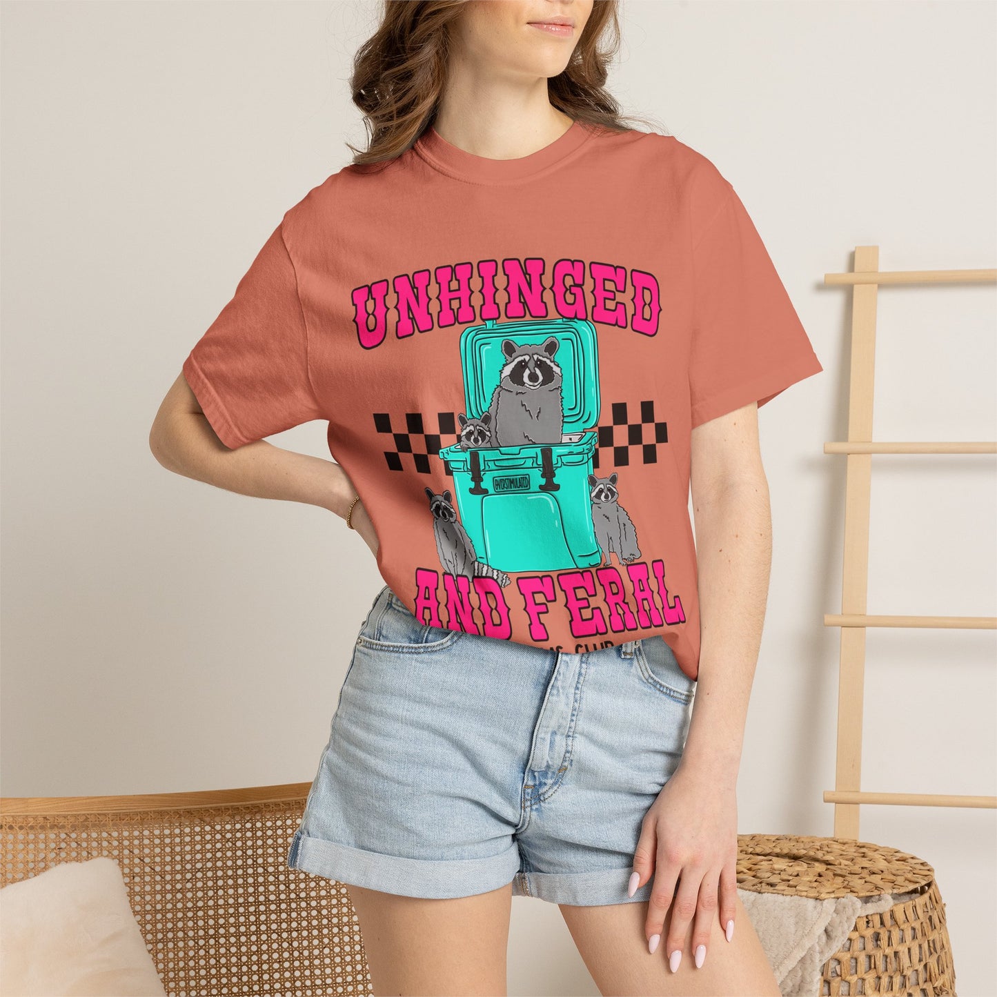 Unhinged and Feral Mom Club T‑Shirt — Funny Retro Raccoon Graphic Tee