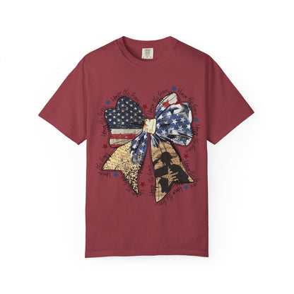 American Flag Bow T-Shirt — Patriotic 4th of July Graphic Tee