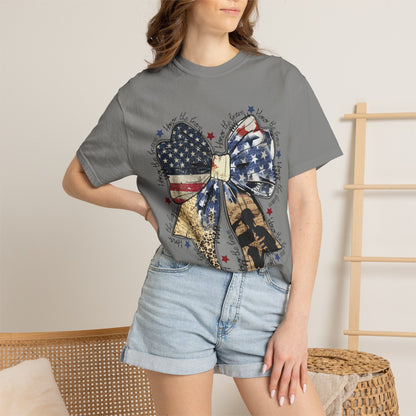 American Flag Bow T-Shirt — Patriotic 4th of July Graphic Tee