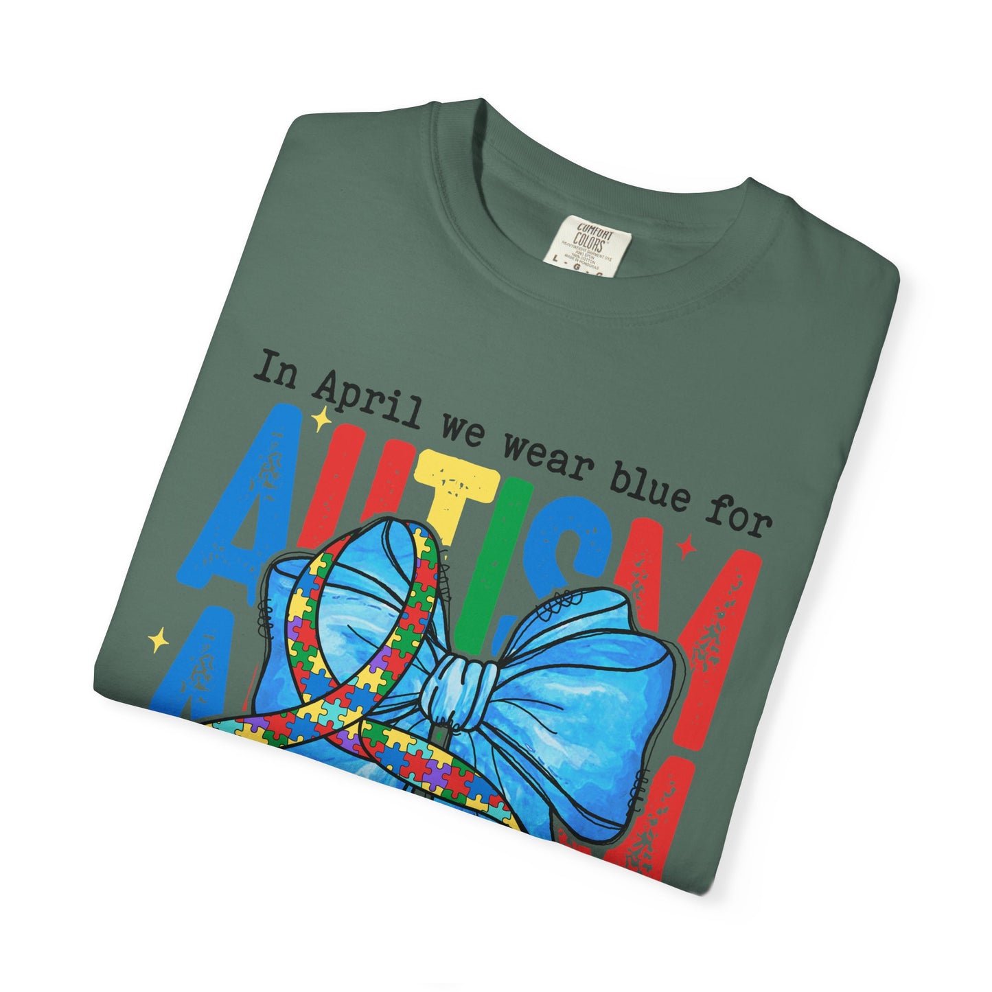 Autism Awareness T-Shirt — "In April We Wear Blue" Ribbon Tee