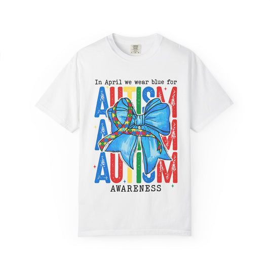 Autism Awareness T-Shirt — "In April We Wear Blue" Ribbon Tee