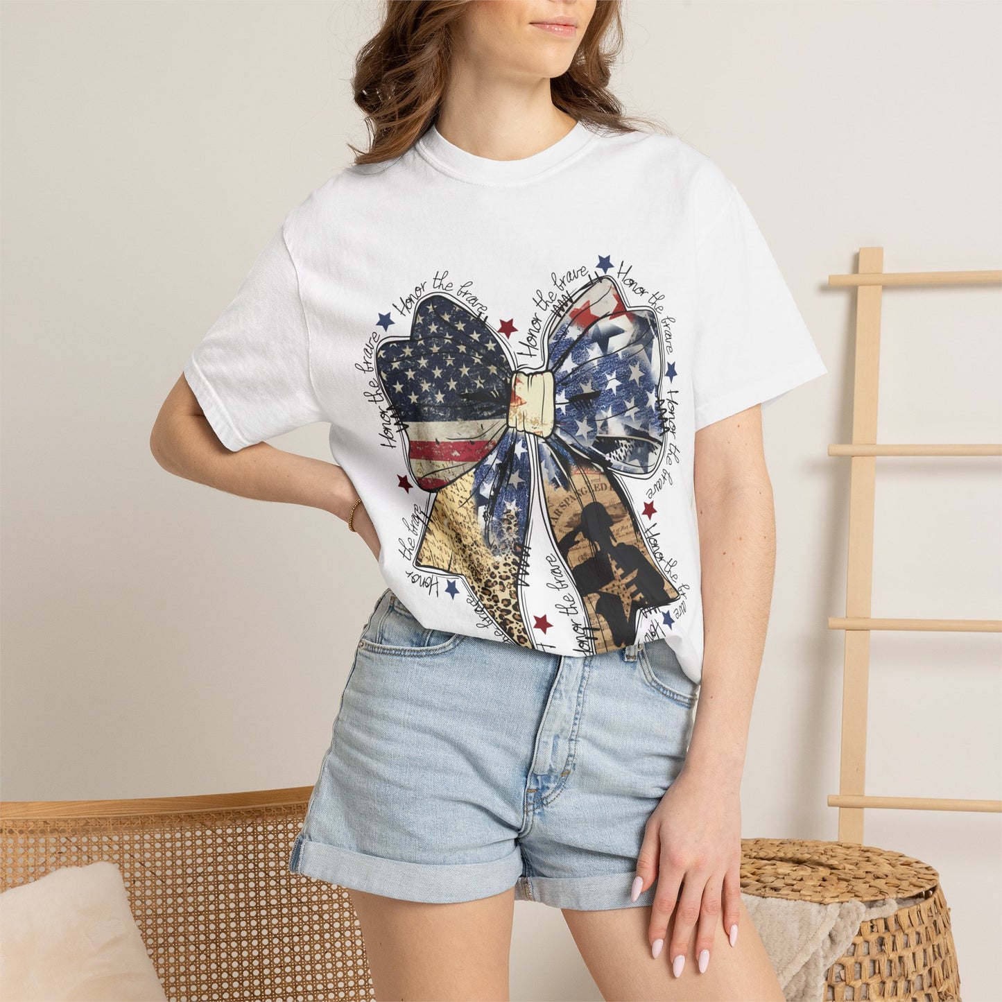 American Flag Bow T-Shirt — Patriotic 4th of July Graphic Tee