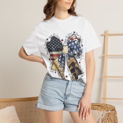 American Flag Bow T-Shirt — Patriotic 4th of July Graphic Tee