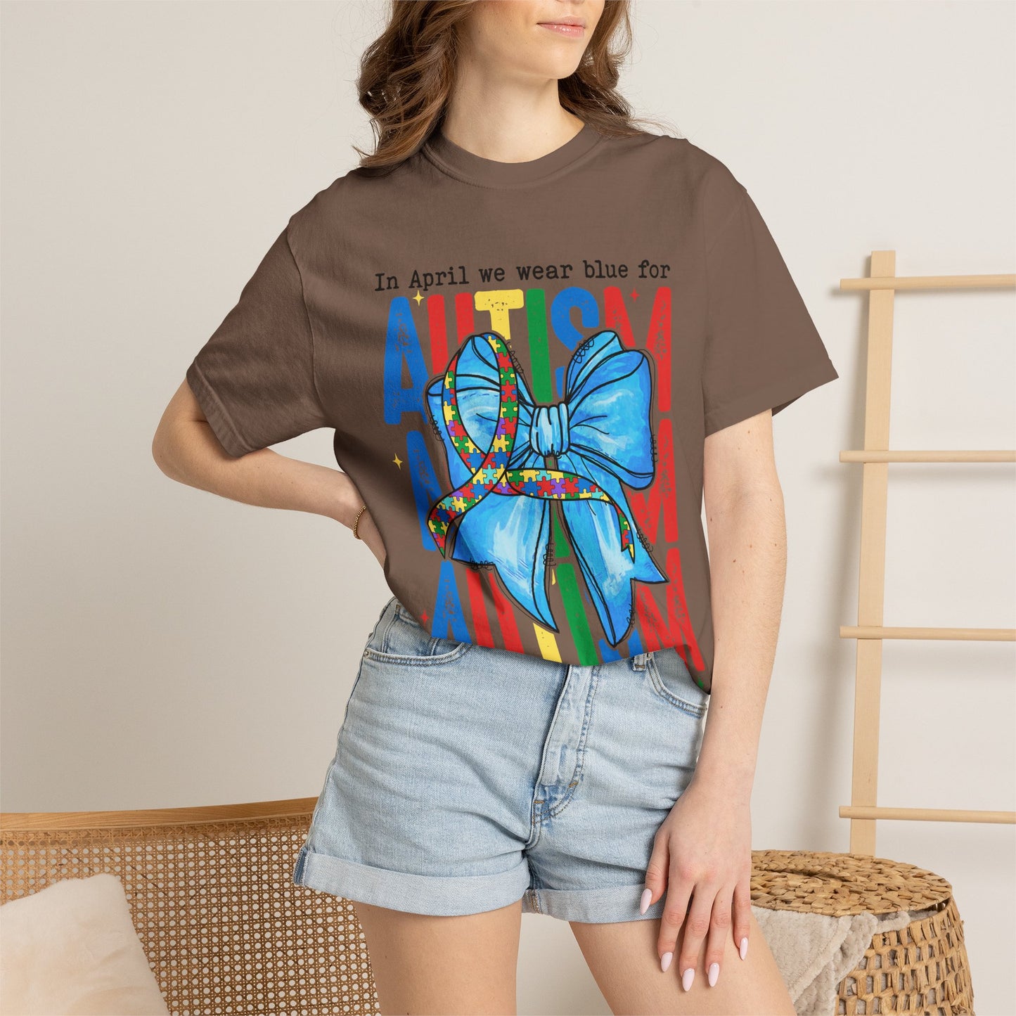 Autism Awareness T-Shirt — "In April We Wear Blue" Ribbon Tee