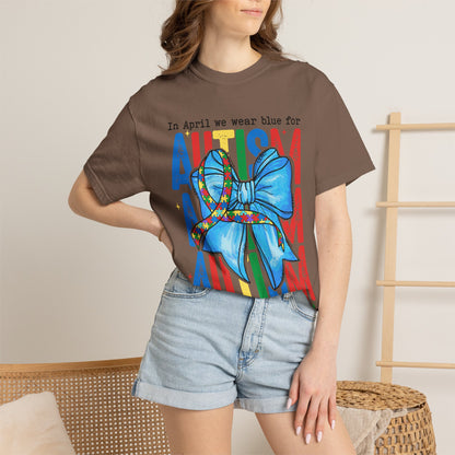 Autism Awareness T-Shirt — "In April We Wear Blue" Ribbon Tee