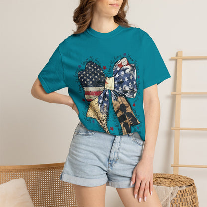 American Flag Bow T-Shirt — Patriotic 4th of July Graphic Tee