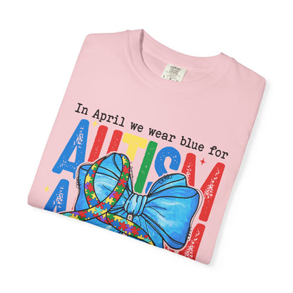 Autism Awareness T-Shirt — "In April We Wear Blue" Ribbon Tee