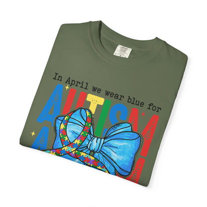 Autism Awareness T-Shirt — "In April We Wear Blue" Ribbon Tee