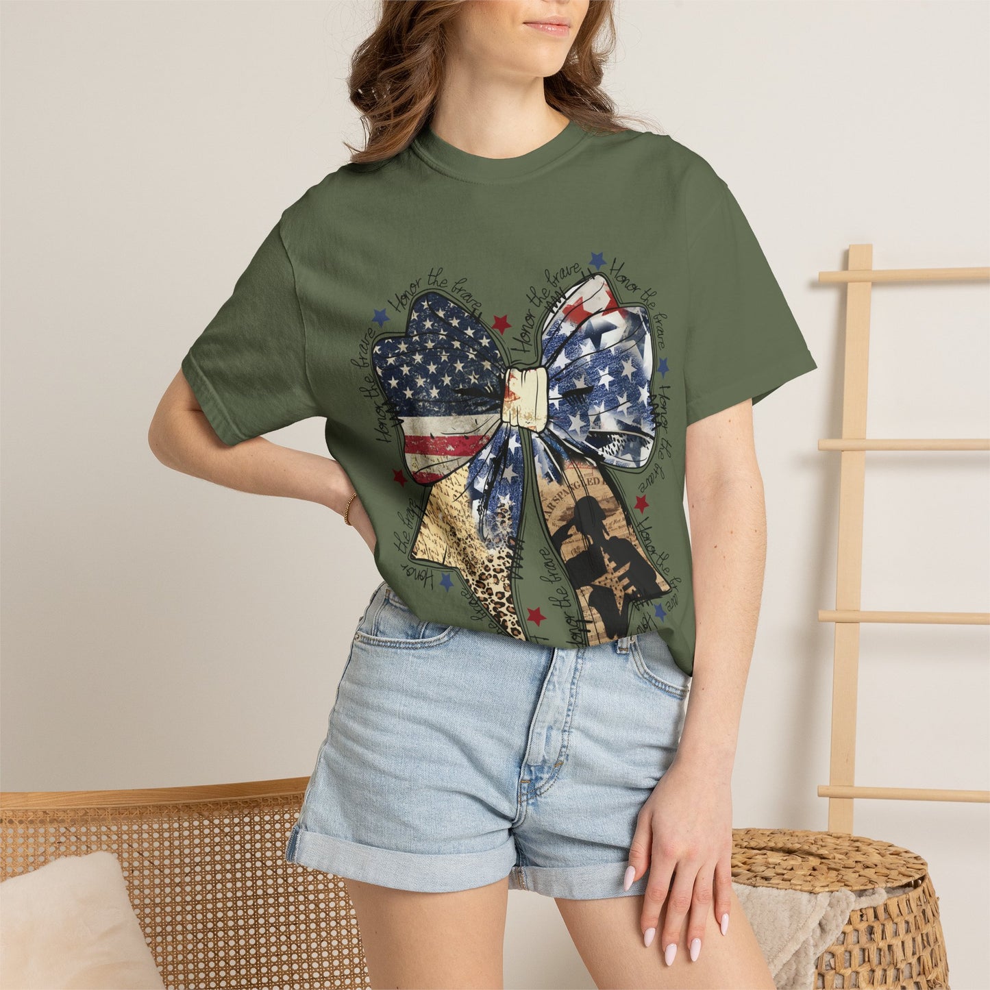 American Flag Bow T-Shirt — Patriotic 4th of July Graphic Tee