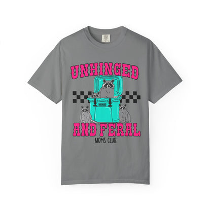 Unhinged and Feral Mom Club T‑Shirt — Funny Retro Raccoon Graphic Tee