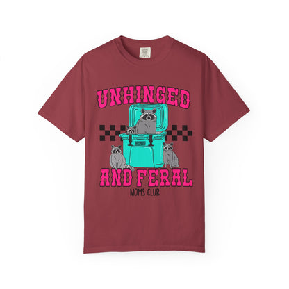 Unhinged and Feral Mom Club T‑Shirt — Funny Retro Raccoon Graphic Tee