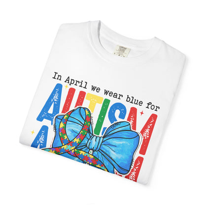 Autism Awareness T-Shirt — "In April We Wear Blue" Ribbon Tee