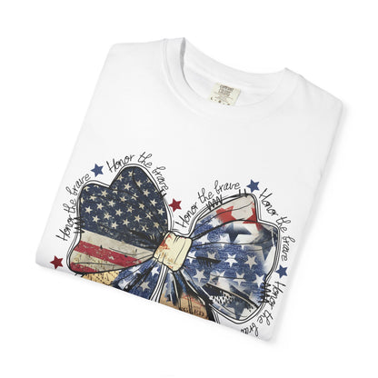 American Flag Bow T-Shirt — Patriotic 4th of July Graphic Tee