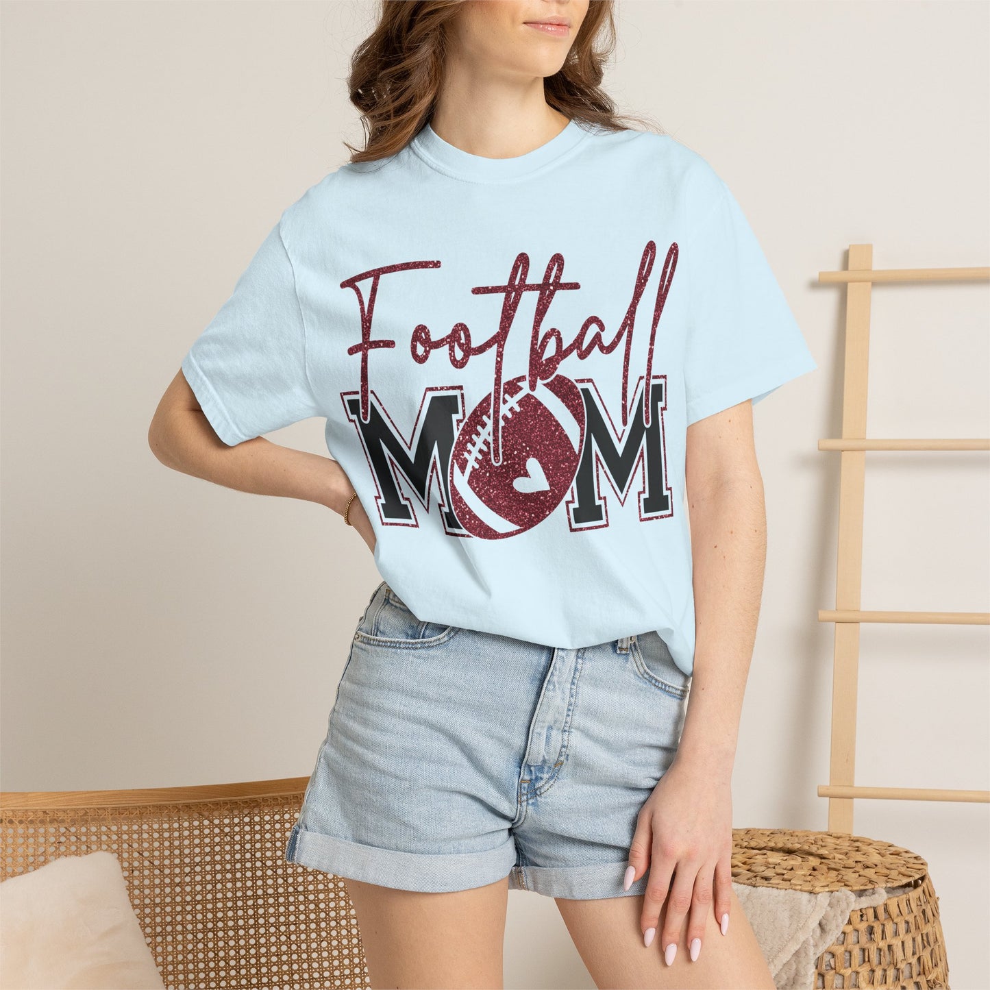 Football Mom T-Shirt - Vintage Script & Football Graphic