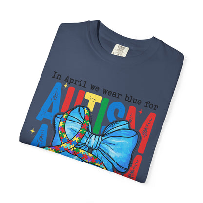 Autism Awareness T-Shirt — "In April We Wear Blue" Ribbon Tee
