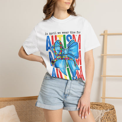 Autism Awareness T-Shirt — "In April We Wear Blue" Ribbon Tee