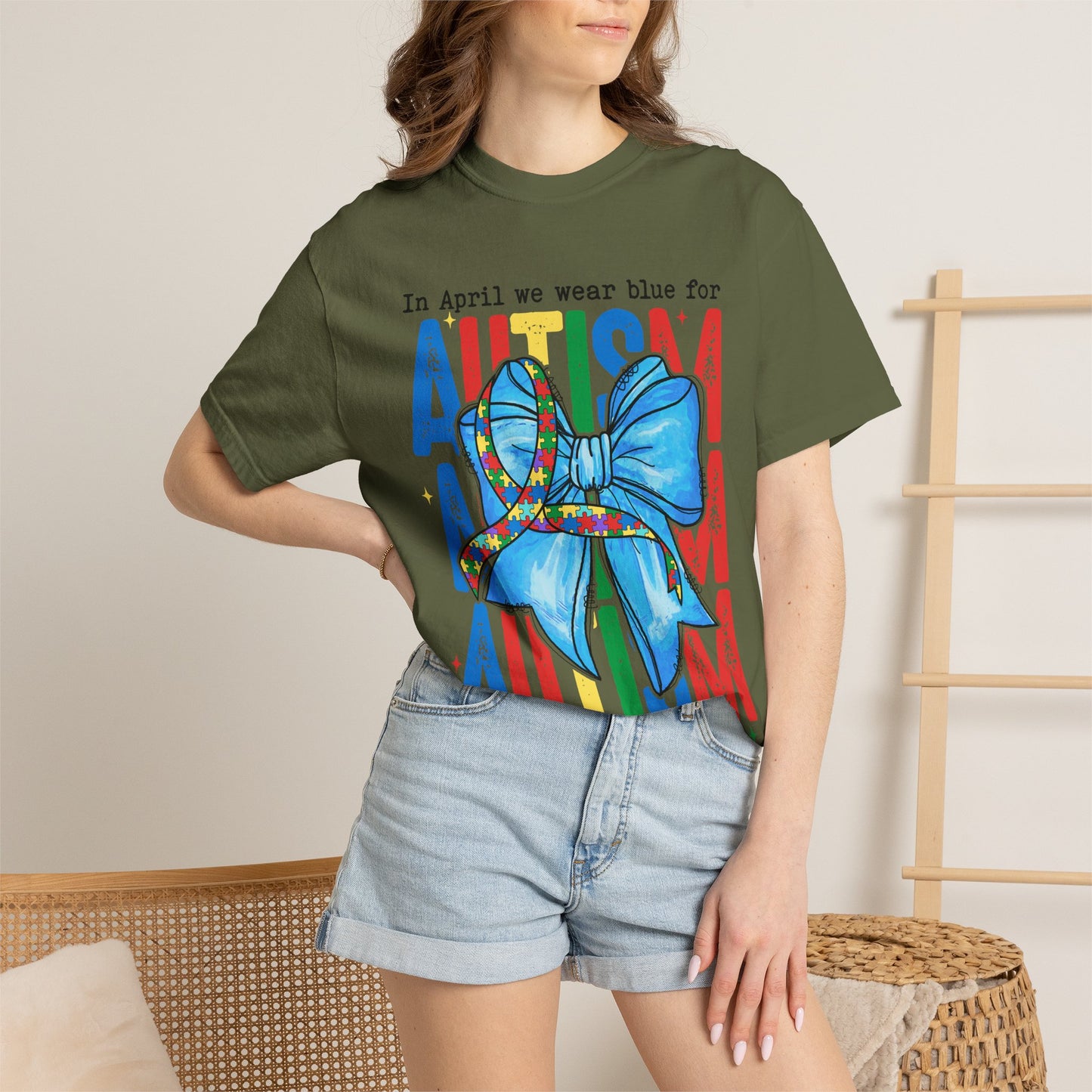 Autism Awareness T-Shirt — "In April We Wear Blue" Ribbon Tee