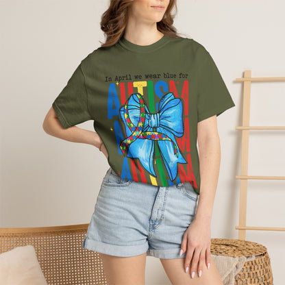 Autism Awareness T-Shirt — "In April We Wear Blue" Ribbon Tee